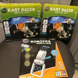 NEW 3pc Science Squad Kart Racer Metal Kits and Robotic Hand